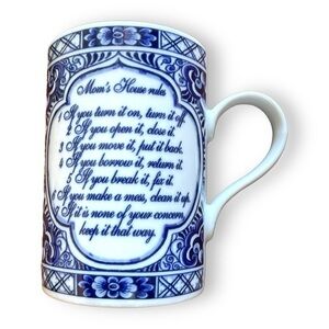 Holland Delft Blue Mug Mothers Day Moms House Rules Ceramic Coffee Cup Gift Idea